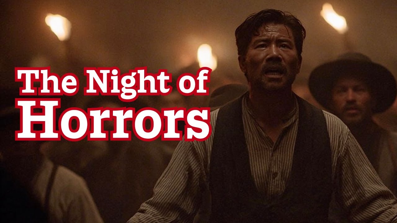 A photo of a Chinese man in front of a mob with text reading "The Night of Horrors"