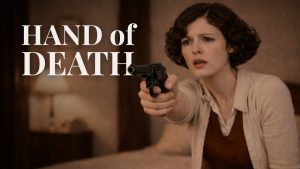 Myrtle Bennett pointing a gun with the text "Hand of Death" in the upper left corner